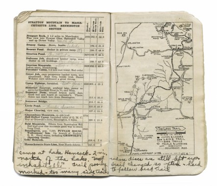 The 1924 Long Trail Guidebook used by Catherine Robbins on her hike w/notes