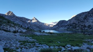 Sun setting on Evolution Lake & Basin