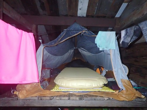 I learned how to rig my tent up in a shelter...