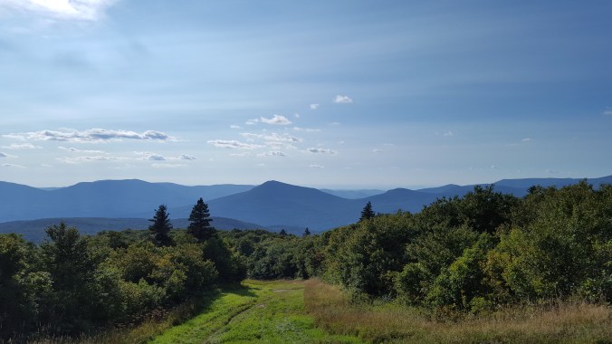 Views from ski trail/LT from summit of Bromley Mtn